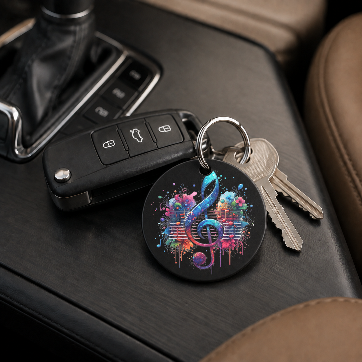 Teal Treble Clef - Sheet Music - Keychain in black