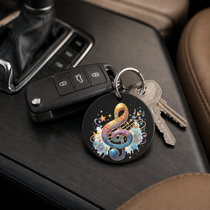 Teal Treble Clef Galaxy Swirl - Keychain