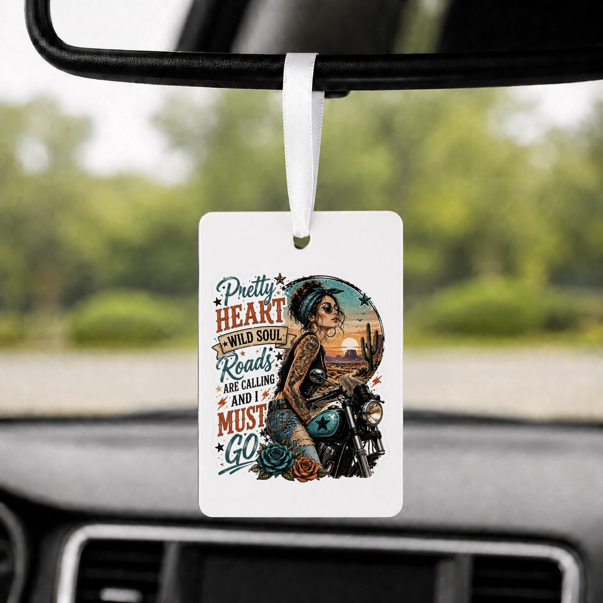 The Roads Are Calling - Rectangle Car Charm in white