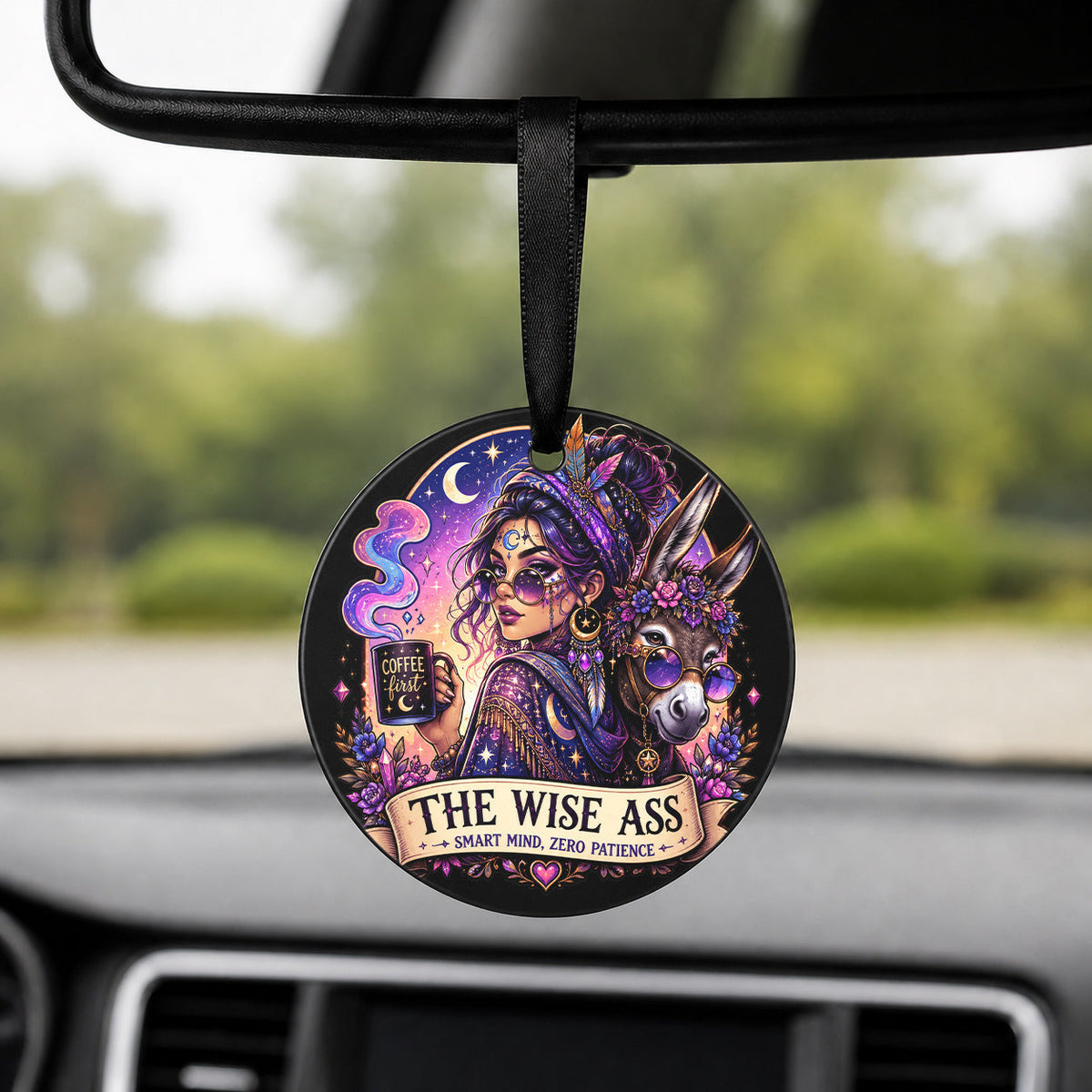 The Wise Ass - Round Car Charm in black