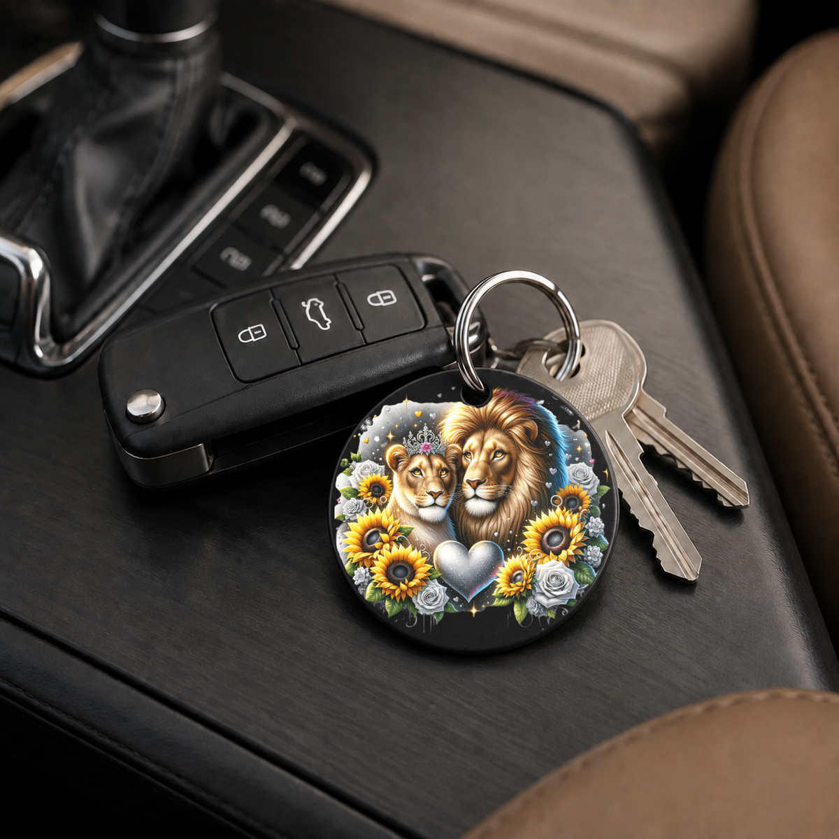 Tiger With Sunflowers - Solo - Keychain in black
