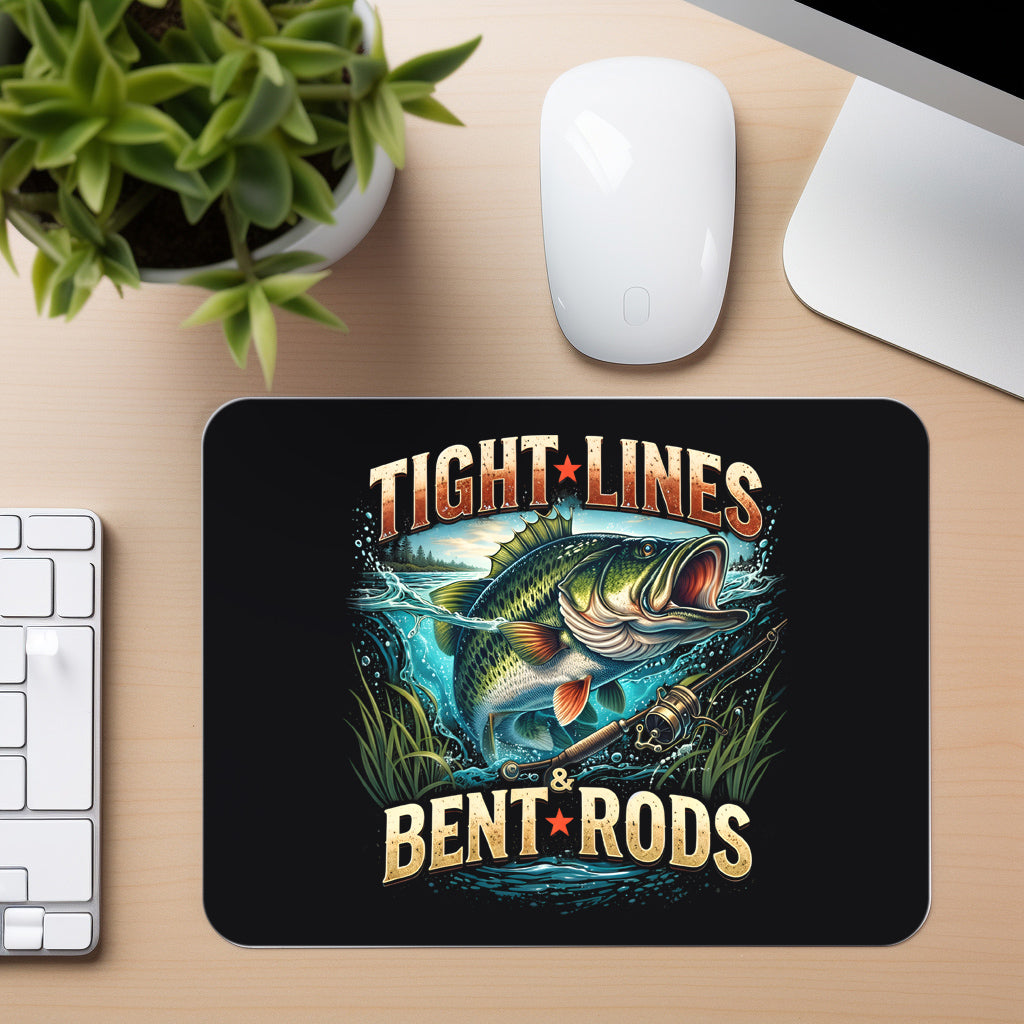 Tight Lines Bent Rods - Mouse Pad in black