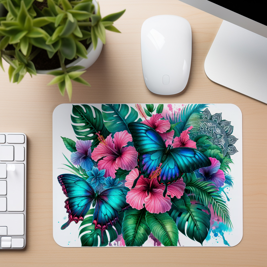 Tropical Blue Butterflies - Mouse Pad