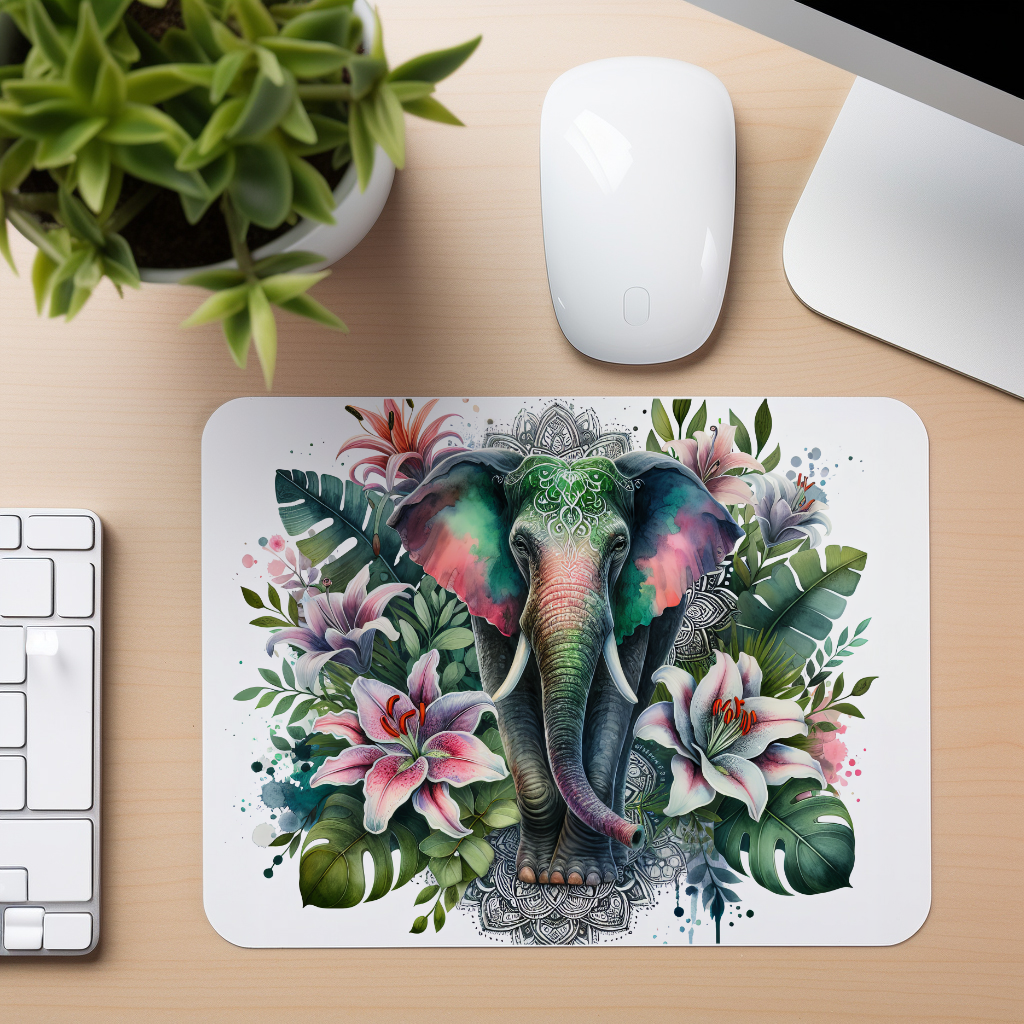 Tropical Elephant Floral - Mouse Pad