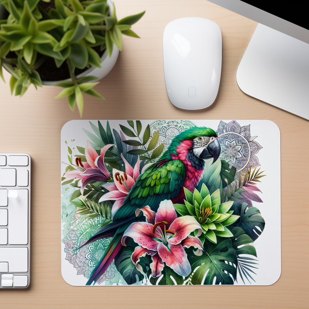 Tropical Macaw Floral - Mouse Pad