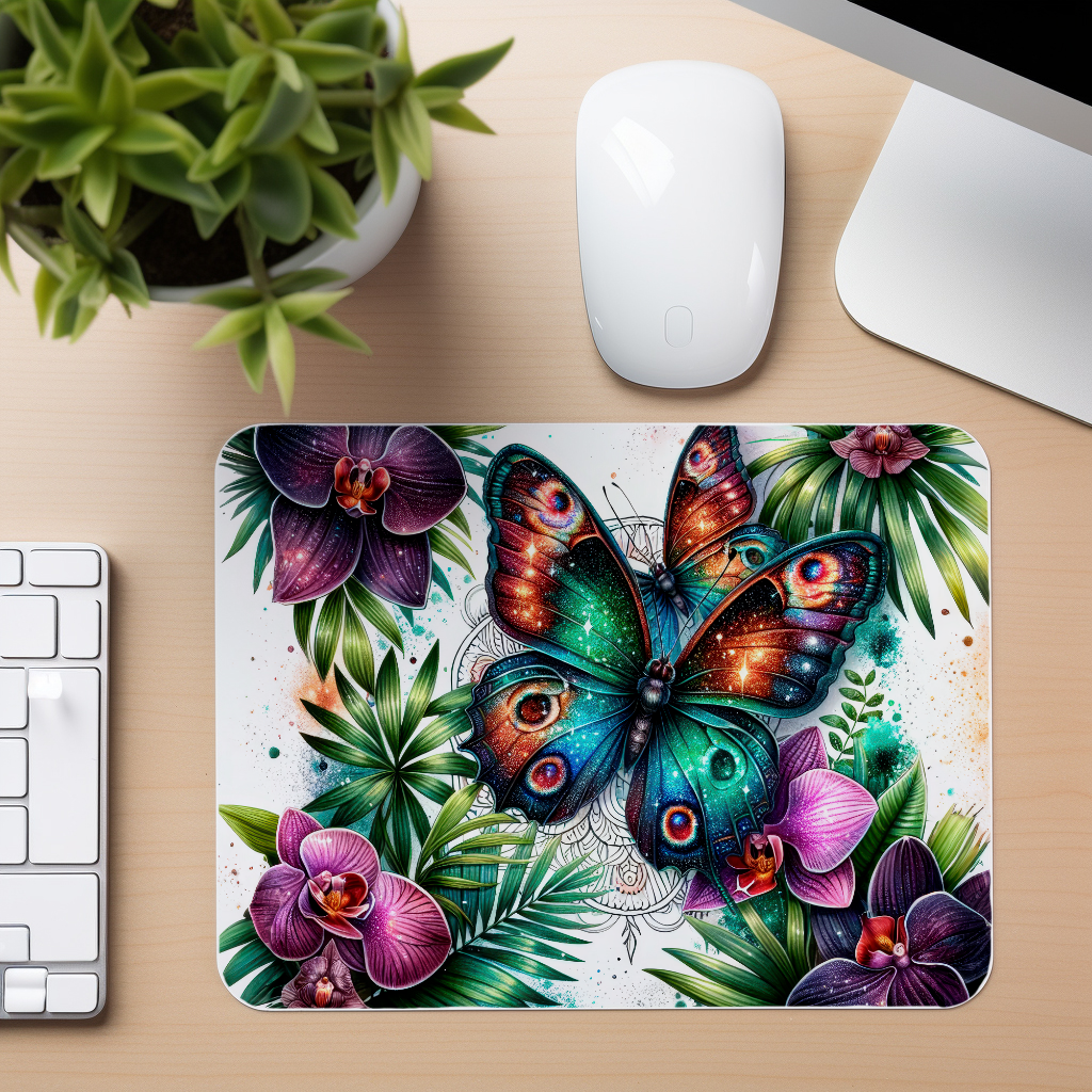 Tropical Purple Butterflies - Mouse Pad