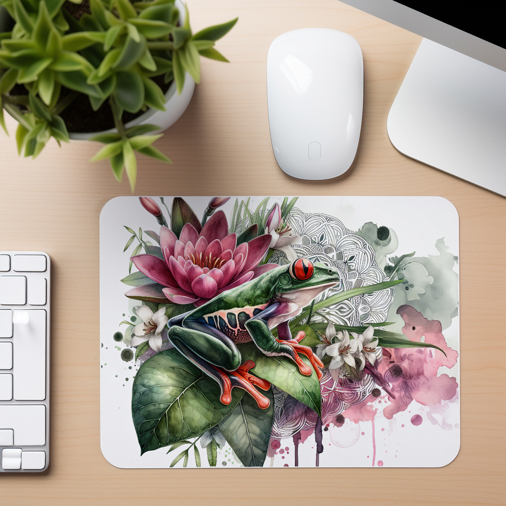 Tropical Tree Frog Floral - Mouse Pad