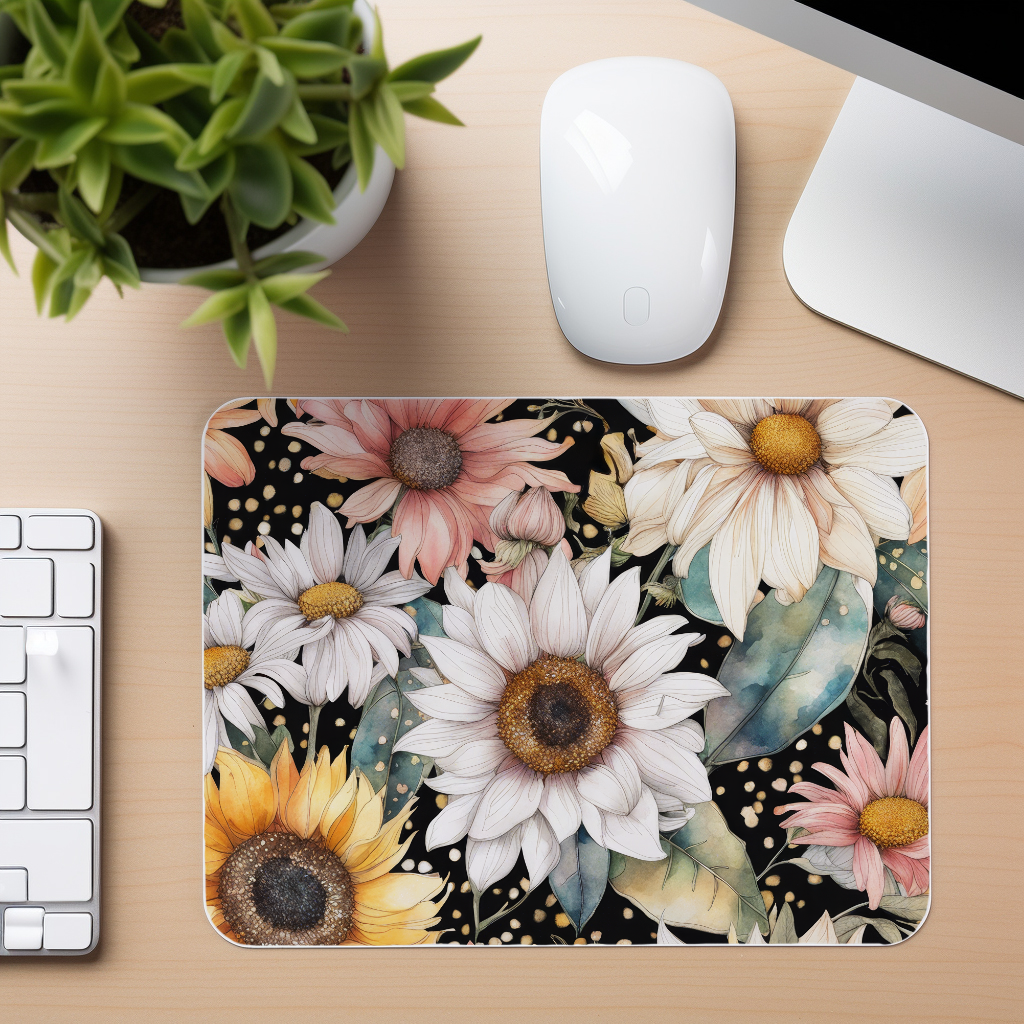 Watercolor Sunflowers And Daisies - Mouse Pad