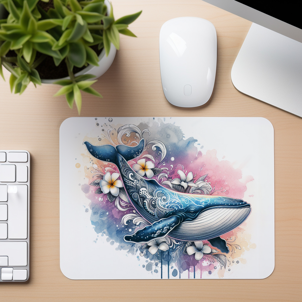 Whale And Calf Floral - Mouse Pad