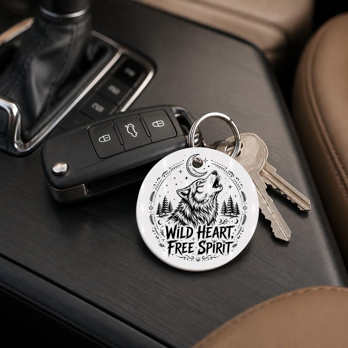 Wild Heart Free Spirit Wolf - Keychain in white