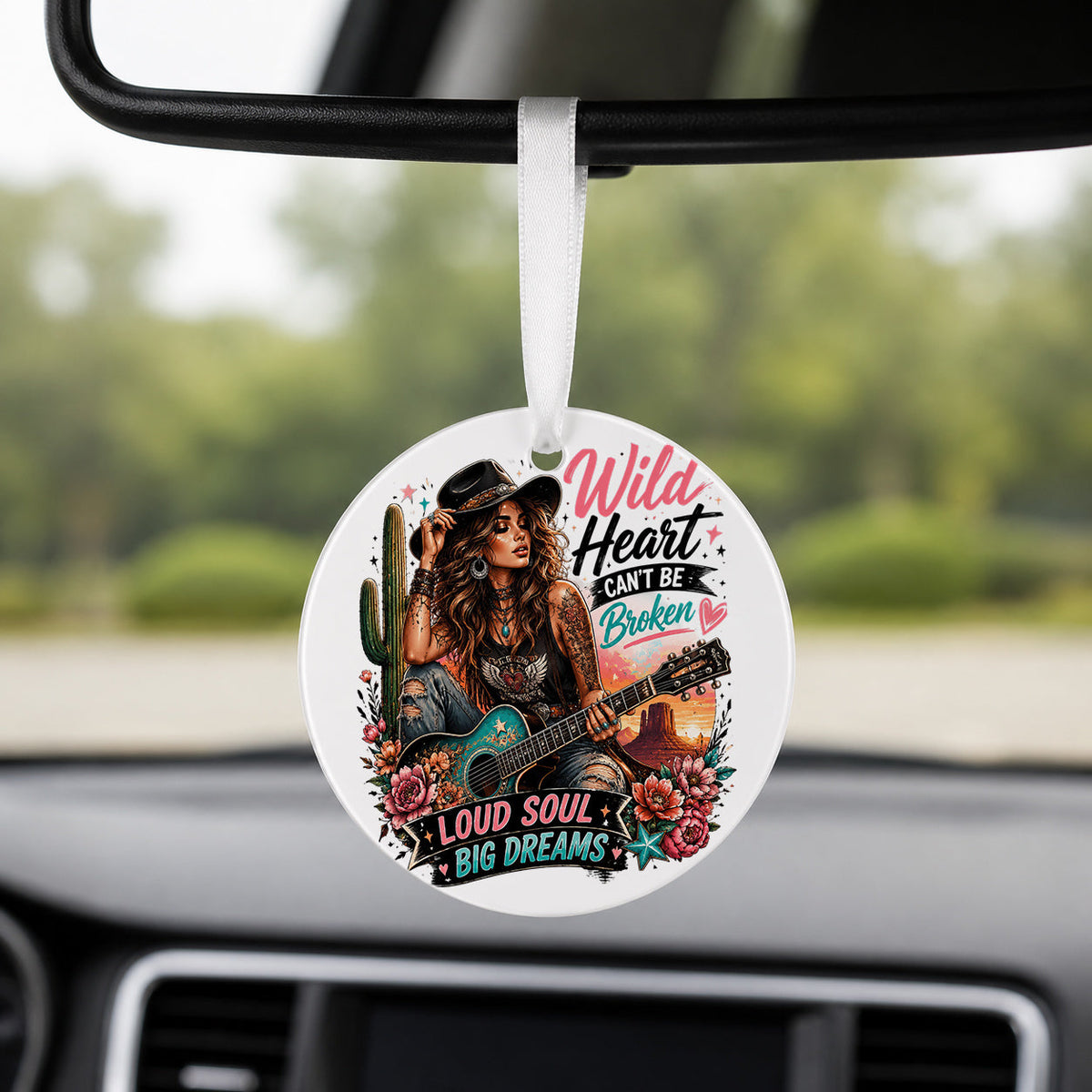 Wild Heart Loud Soul - Round Car Charm in white