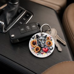 Wolf With Sunflowers - Keychain in white