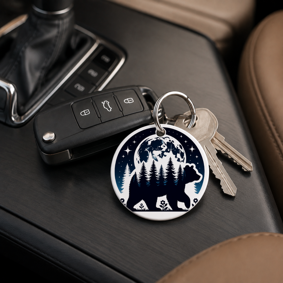 Woodland Silhouette - Bear - Keychain in white