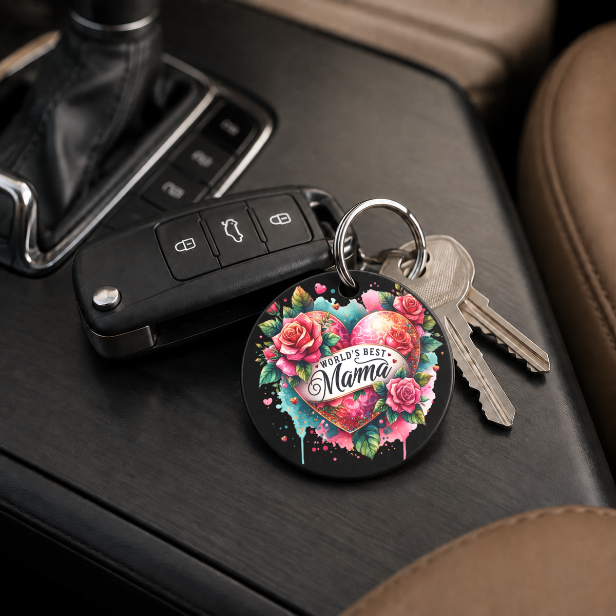 Worlds Best Mama Heart Wreath - Keychain in black