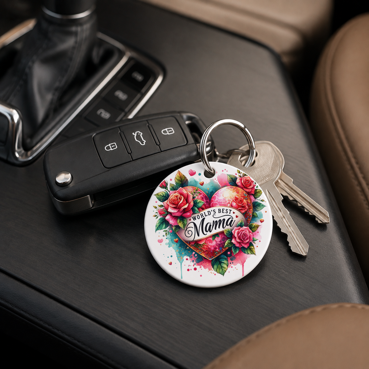 Worlds Best Mama Heart Wreath - Keychain in white
