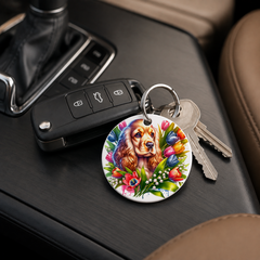 Yorkshire Terrier With Tulips - Keychain in white
