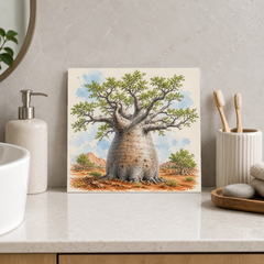 Australian Boab ceramic decorative tile in Pop Color, shown in a room mockup