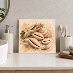 Australian Shells ceramic decorative tile in Warm Country, shown in a room mockup