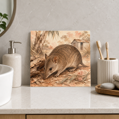 Bandicoot on the Country Path ceramic decorative tile in Warm Country, shown in a room mockup