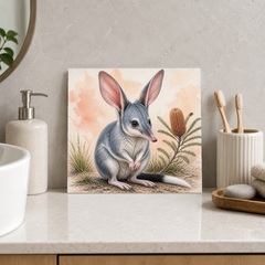 Bilby in the Evening Light ceramic decorative tile in Pop Color, shown in a room mockup