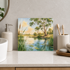 Billabong ceramic decorative tile in Pop Color, shown in a room mockup