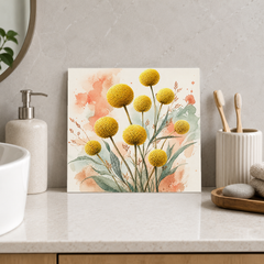 Billy Buttons ceramic decorative tile in Pop Color, shown in a room mockup