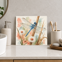 Blue Dragonfly ceramic decorative tile in Pop Color, shown in a room mockup