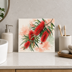 Bottlebrush ceramic decorative tile in Pop Color, shown in a room mockup