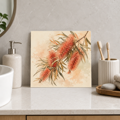 Bottlebrush ceramic decorative tile in Warm Country, shown in a room mockup