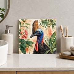 Cassowary ceramic decorative tile in Pop Color, shown in a room mockup