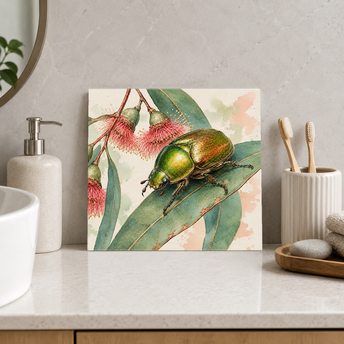 Christmas Beetle ceramic decorative tile in Pop Color, shown in a room mockup