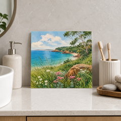 Coastal Headland ceramic decorative tile in Pop Color, shown in a room mockup