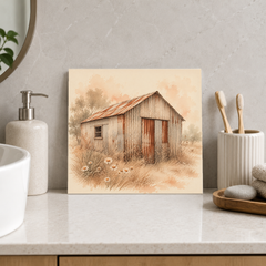 Corrugated Shed ceramic decorative tile in Warm Country, shown in a room mockup