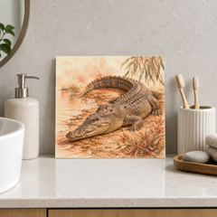 Crocodile Creek ceramic decorative tile in Warm Country, shown in a room mockup