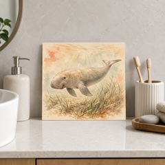 Dugong Lagoon ceramic decorative tile in Warm Country, shown in a room mockup