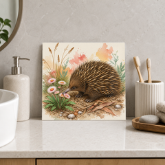 Echidna Florist ceramic decorative tile in Pop Color, shown in a room mockup