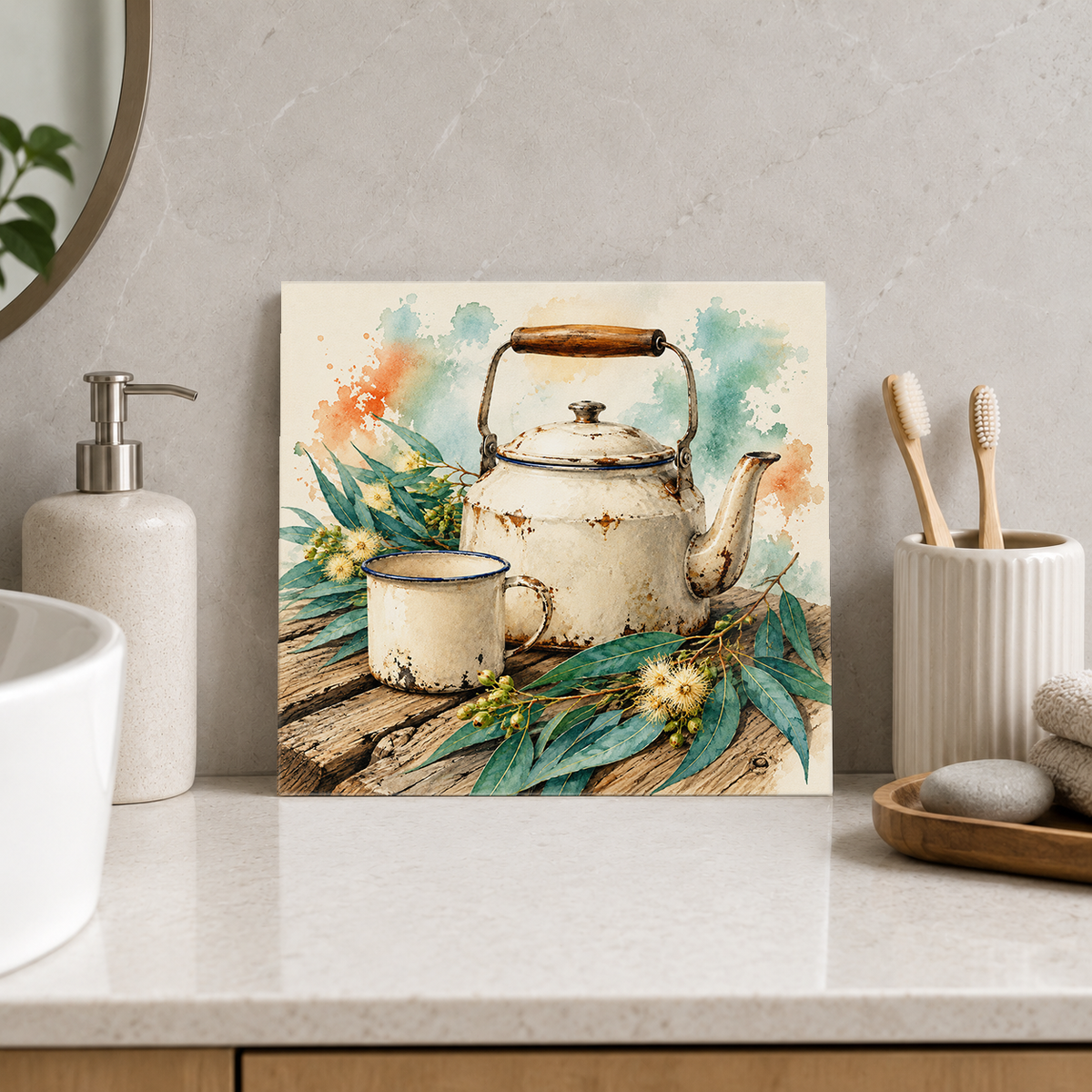 Enamel Billy ceramic decorative tile in Pop Color, shown in a room mockup
