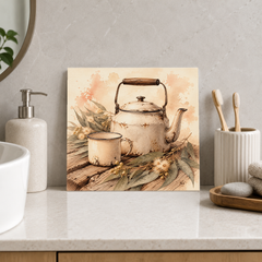 Enamel Billy ceramic decorative tile in Warm Country, shown in a room mockup