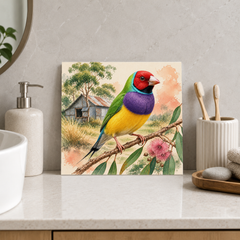 Finch by the Country Shed ceramic decorative tile in Pop Color, shown in a room mockup