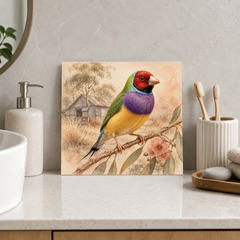 Finch by the Country Shed ceramic decorative tile in Warm Country, shown in a room mockup