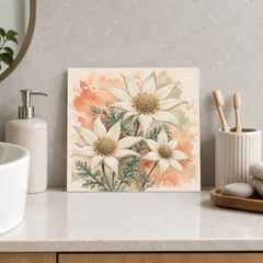 Flannel Flower ceramic decorative tile in Pop Color, shown in a room mockup