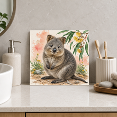 Gentle Quokka ceramic decorative tile in Pop Color, shown in a room mockup