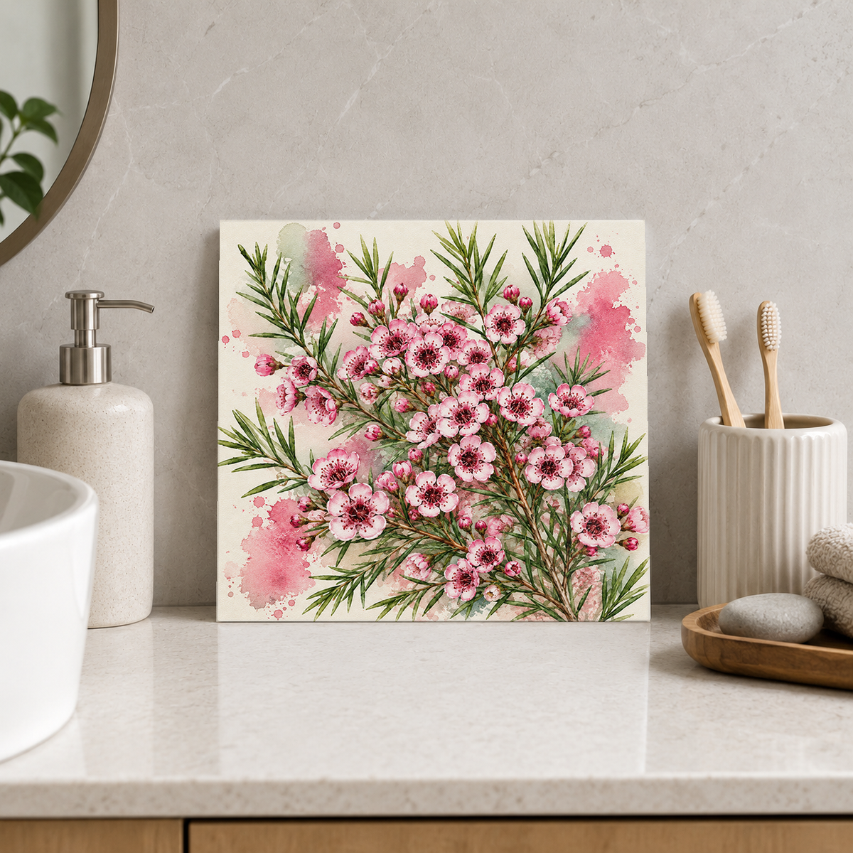 Geraldton Wax ceramic decorative tile in Pop Color, shown in a room mockup