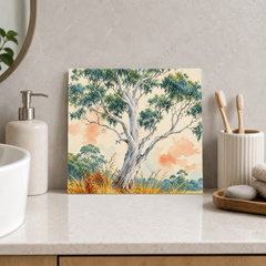 Ghost Gum ceramic decorative tile in Pop Color, shown in a room mockup