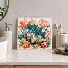 Giant Clam ceramic decorative tile in Pop Color, shown in a room mockup