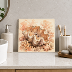 Giant Clam ceramic decorative tile in Warm Country, shown in a room mockup