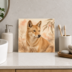 Golden Dingo ceramic decorative tile in Warm Country, shown in a room mockup