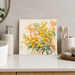 Golden Wattle ceramic decorative tile in Pop Color, shown in a room mockup