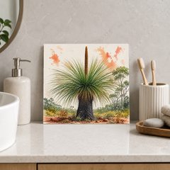 Grass Tree ceramic decorative tile in Pop Color, shown in a room mockup