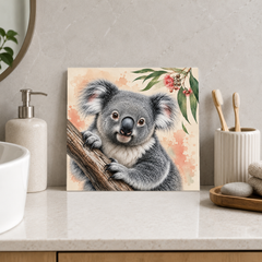 Gumleaf Koala ceramic decorative tile in Pop Color, shown in a room mockup